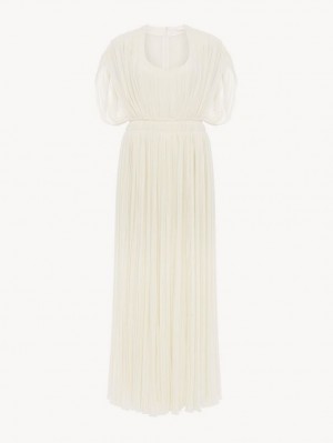 Chloe Plisserad Long Klänning Vita | CHE-SR13859
