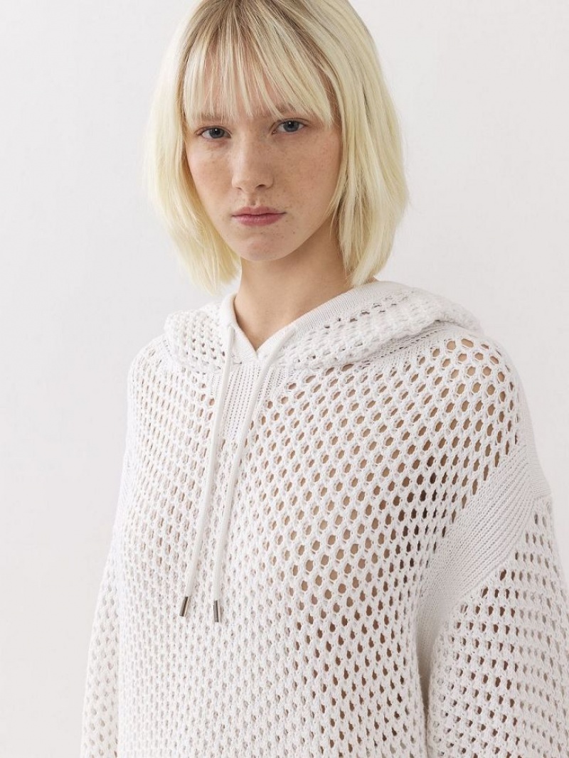Chloe Crochet Hoodie Stickat Vita | CHE-SR13935