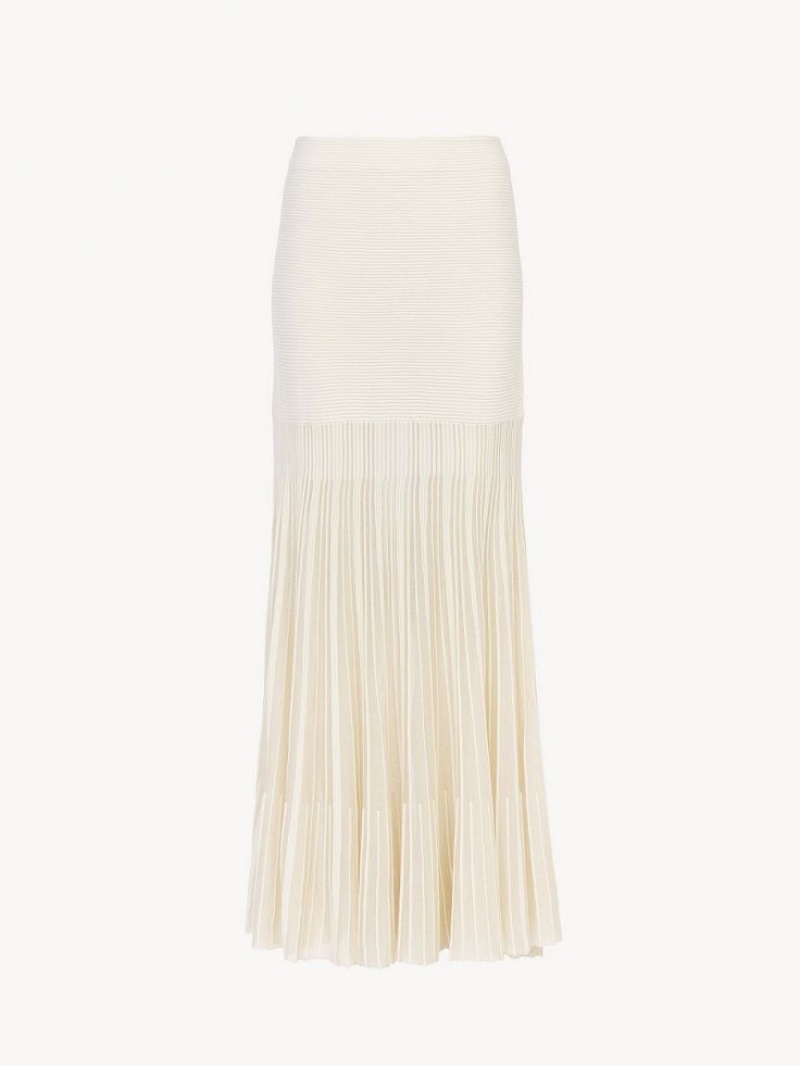 Chloe Flared Maxi Stickat Vita | CHE-SR13940