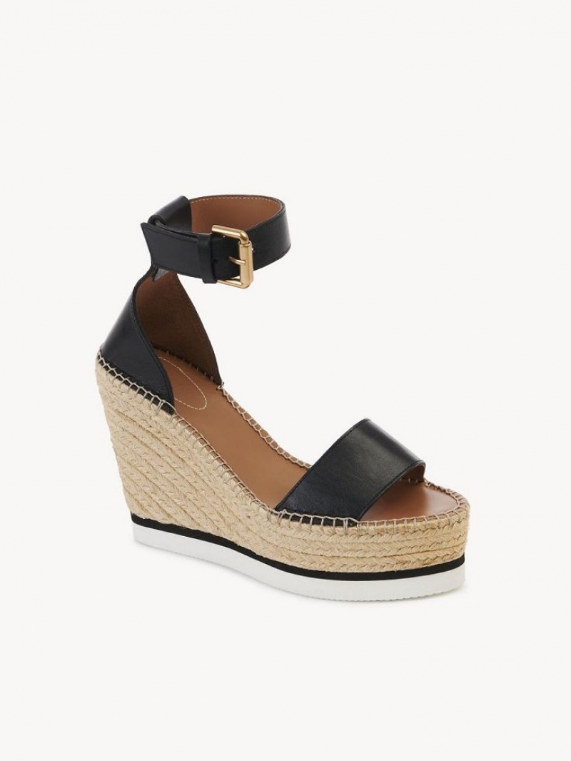 Chloe Glyn Espadrille Wedge Svarta | CHE-SR14839