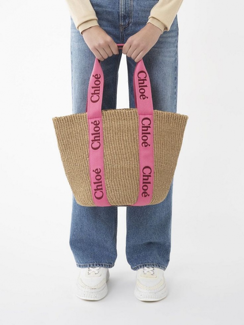 Chloe Large Woody Basket Toteväska Rosa Röda | CHE-SR13299
