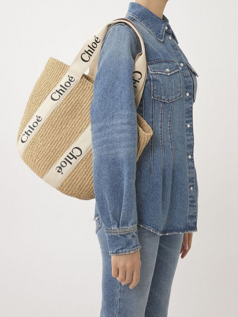 Chloe Large Woody Basket Toteväska Vita | CHE-SR13332