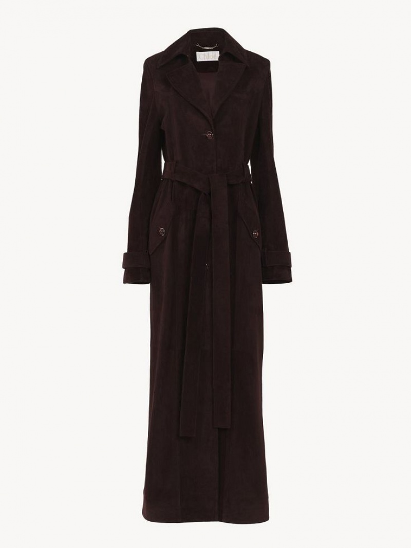 Chloe Long Trench Coat Leather Bruna | CHE-SR14119