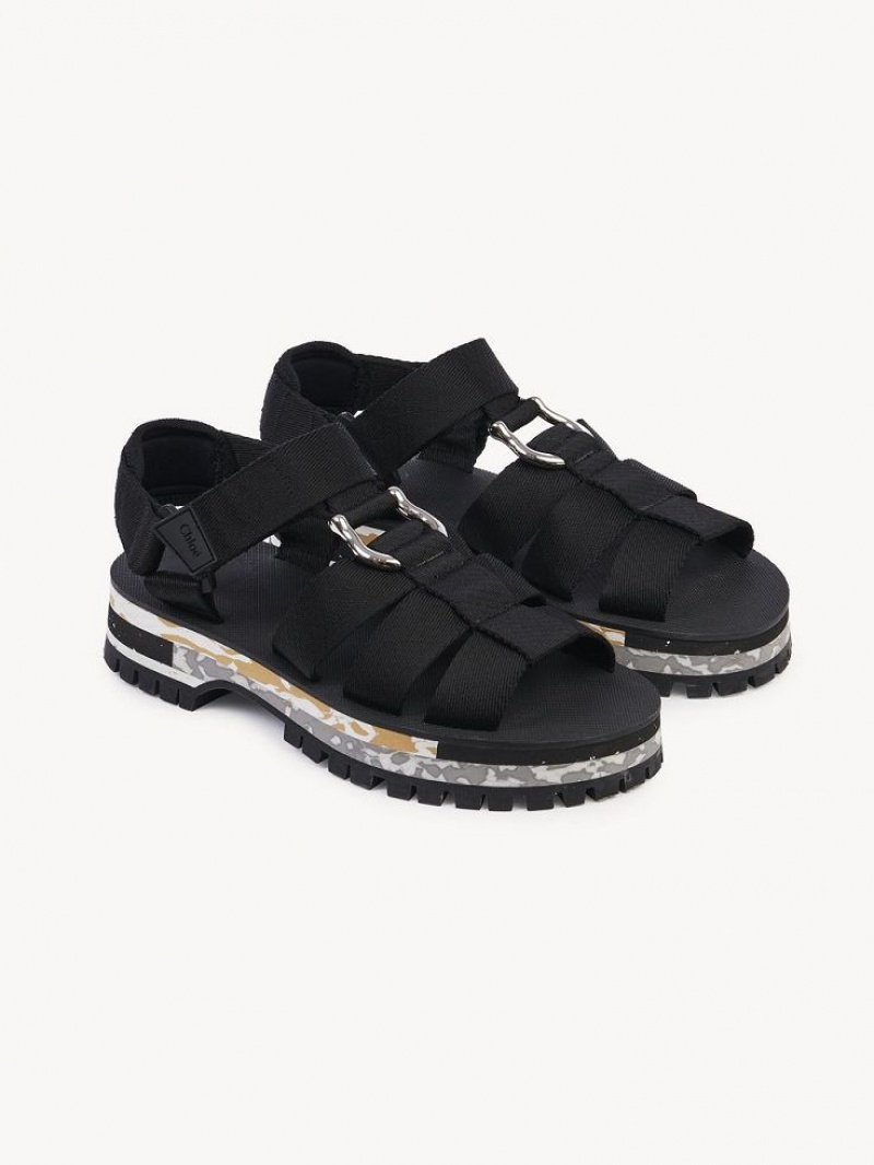 Chloe Nikie Active Platta Sandaler Svarta | CHE-SR14169