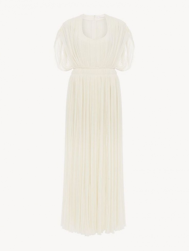 Chloe Plisserad Long Klänning Vita | CHE-SR13859