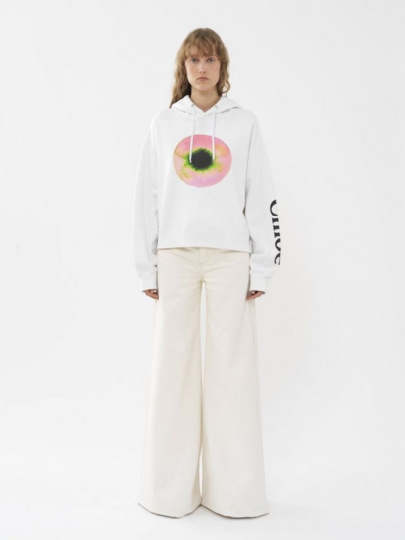 Chloe Printed Hooded Tröjor Vita Rosa | CHE-SR13870