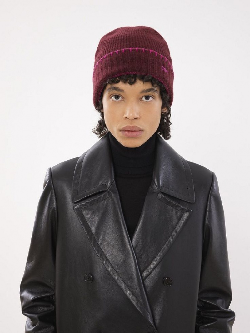 Chloe Räfflad Knit Beanie Hatt Lila Rosa | CHE-SR14472