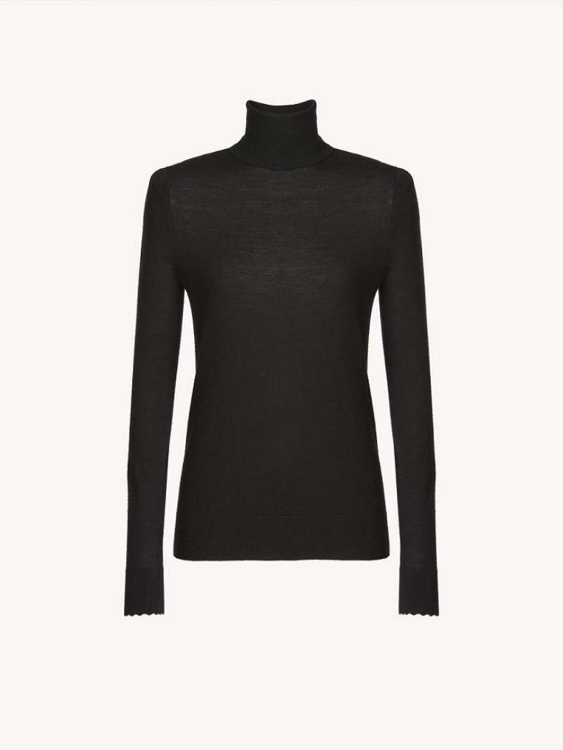 Chloe Scalloped High-neck Stickat Svarta | CHE-SR13918